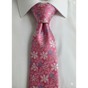 Ted Baker pink white blue flower floral 100% silk tie - 58" - corpcore office